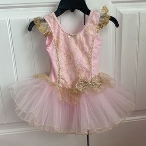 Little girls tutu dance dress in pink and gold